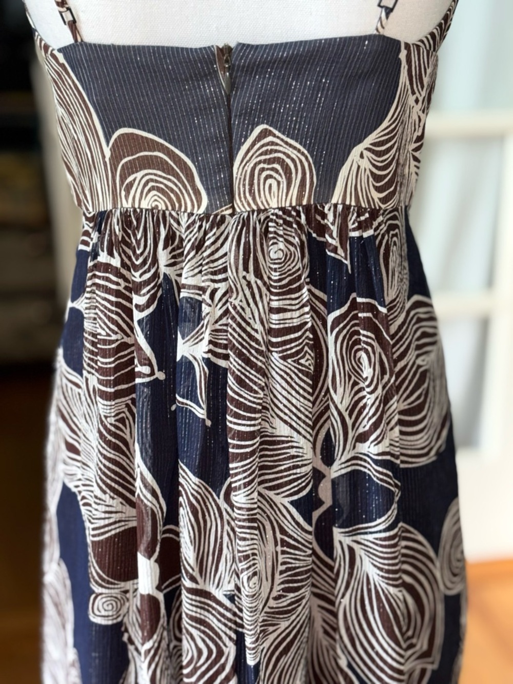 Trina Turk Silk Empire Waist Dress Brown Cream Floral Strappy Sz 8 - Picture 4 of 8